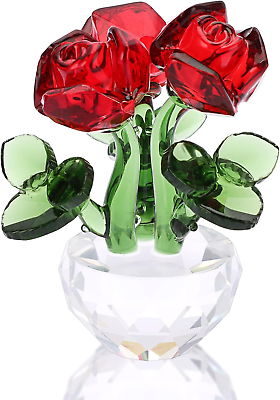 #ad Red Crystal Rose Flower Figurines Collectibles Small Crystal Rose Bouquet Orname $29.84
