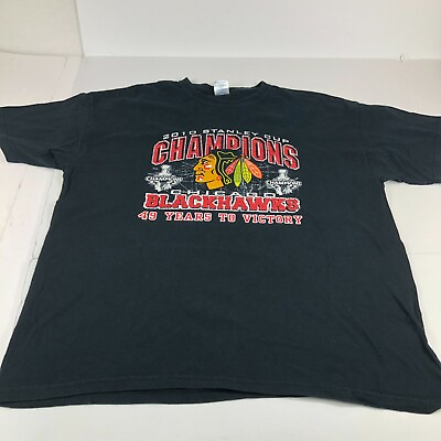 #ad 2010 Chicago Blackhawks Shirt Men Extra Large Black Stanley Cup Champs 49 Years $19.99