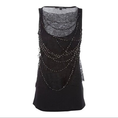 #ad GIVENCHY Neck Lace Panel Beaded Tank Black Top Size Small $219.70