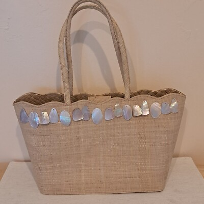 #ad Beach Summer Handbag Jute Tote with Shell Accents for Pool Cruise Travel $24.99