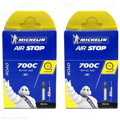 #ad 2 Two Michelin Airstop 700 x 18 23 25 52mm Presta Road Bike Inner Tubes Butyl $14.95