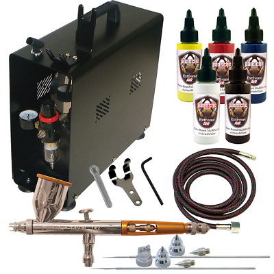 Paasche 1 4 HP Airbrush Compressor w TG 3AS Gravity Feed Airbrush Set amp; Paints $391.00