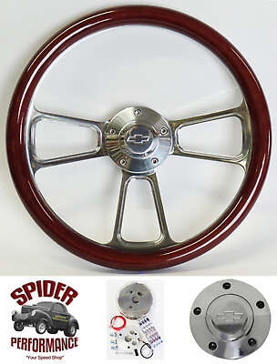 #ad 69 89 Impala Caprice Biscayne Bel Air steering wheel BOW 14quot; WOOD POLISH BILLET $232.29
