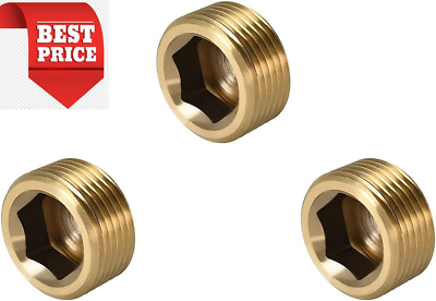 #ad 3 Pcs 1quot; NPT Plug Brass Pipe Fitting Counter sunk Thread Internal Hex 1inch $15.80