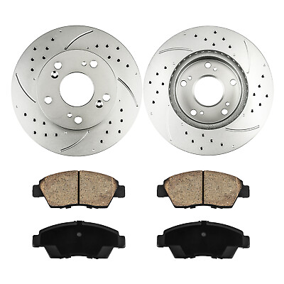 #ad Front Drilled Brake Rotors W Ceramic Pads Fit 2002 2005 2006 Acura RSX Base $76.08