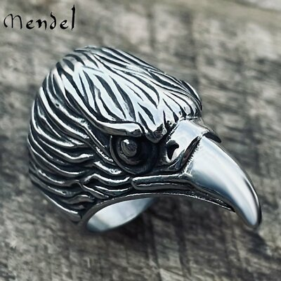 #ad MENDEL Mens Fashion Stainless Steel Biker Bird Eagle Head Ring For Men Size 7 15 $10.99