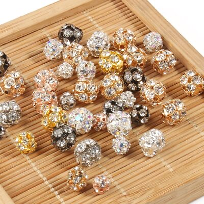 #ad 50pcs 6mm 8mm 10mm Rhinestone Beads Crystal Loose Spacer Round Jewelry Making $8.99