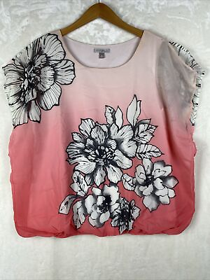 #ad roz and ali Blouse Womens XLarge floral elastic waist cap sleeves Relax Summer $9.99