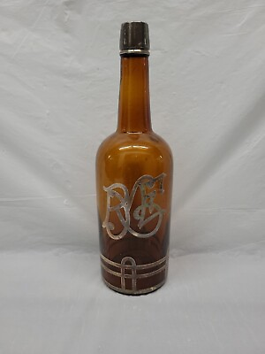 #ad Art Deco sterling overlay glass rye bottle 1900s #4559 $193.50