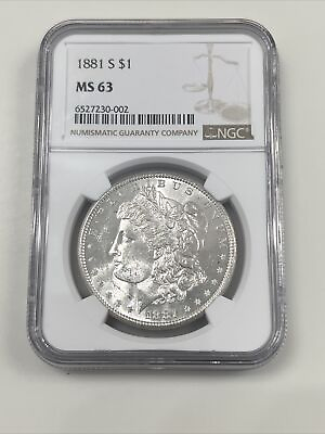 #ad #ad 1881 S Morgan Silver Dollar MS 63 Certified NGC Nice Tab Toned US Silver Coin $499.95