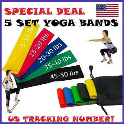 #ad 5 PCS Resistance Exercise Band Set Yoga Pilates Abs Fitness Tube Workout Bands $6.95