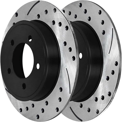 #ad Autoshack Rear Drilled Slotted Brake Rotors Black Pair of 2 Driver and Passenger $89.99