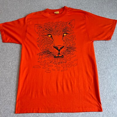 #ad Vintage Leopard Shirt Adult Medium Orange Single Stitch Cat Jungle Mens 80s $19.00