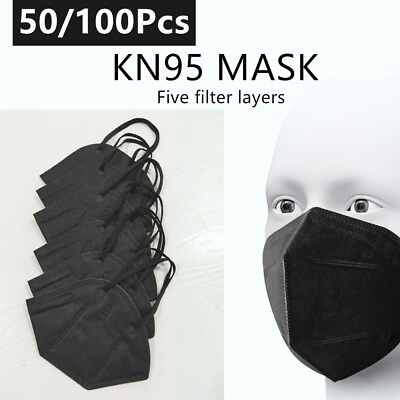 #ad 50 100 Pcs Black KN95 Face Mask 5 Layers Cover Protection Respirator Masks KN95 $6.49