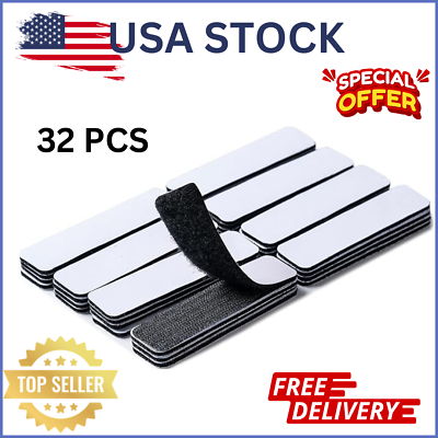 #ad 32 Sets Heavy Duty Hook amp; Loop Adhesive Strips: Sticky Back Fastener 1x4” Black $7.21
