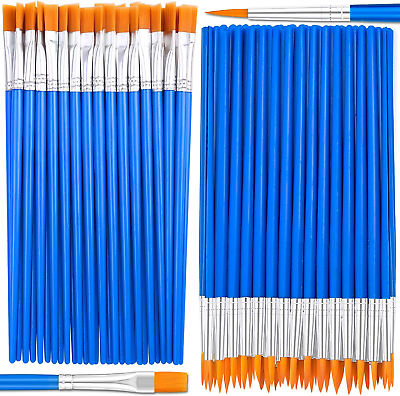 #ad Small Paint Brushes Bulk 50 Pcs Flat Tip round Acrylic Paint Brushes for Kids $12.66