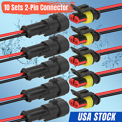 #ad #ad 20X Car Waterproof Electrical Wire Cable Connector Male Female 2Pin Way Plug Kit $10.98