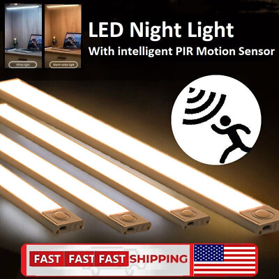 #ad 1 4X Wireless LED Motion Sensor Light Strip Cabinet Lamp Closet USB Rechargeable $9.59