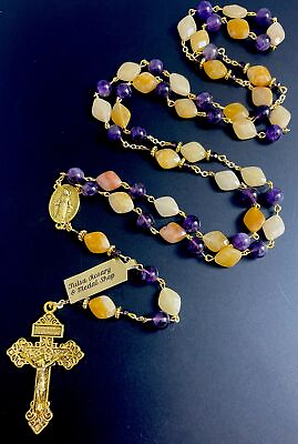 #ad Semi Precious Amethyst amp; Beeswax Jasper 28” Stone Rosary Pardon Crucifix Tag $59.99