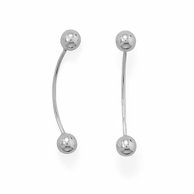 #ad 925 Sterling Silver 8mm Bead Front Back Stick Earrings 48 mm Long Threader Style $97.75