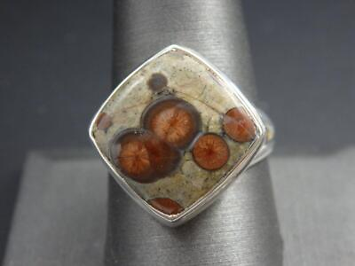 #ad Rust Orbicular Peanut Obsidian Square Sterling Ring Sz 10 NEW $30.00
