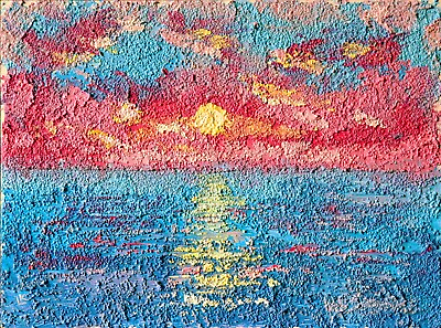 #ad Original painting Abstract Sunset Lake Seascape Handmade Textured wall art $418.95