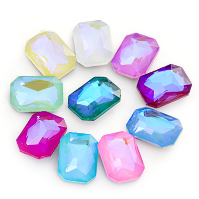 #ad 50pcs Glass Crystal Pointed Back Mocha Fluorescence Rhinestone Rectangle Stone $10.99