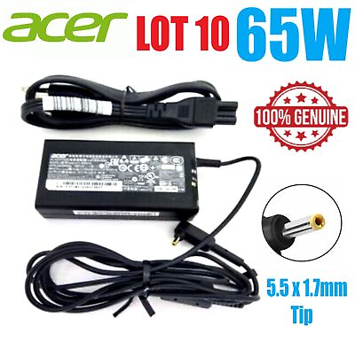 #ad LOT 10 Genuine Acer 65W 19V 3.42A AC Adapter Charger 5.5x1.7mm Tip A11 065N1A $59.99