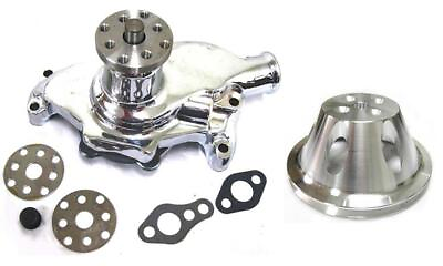 #ad Small Block Chevy CHROME Short Aluminum Water Pump 1 Single Groove Pulley Kit $138.87