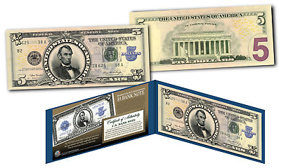 #ad Lincoln Porthole 1923 $5 Silver Certificate Banknote design on Modern $5 US Bill $24.95