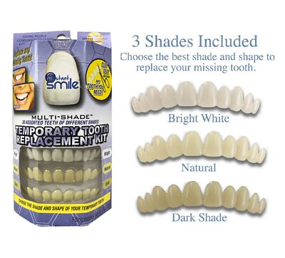 #ad INSTANT SMILE MULTI SHADE TEMPORARY REPLACEMENT TEETH KIT 3 SHADES 30 TEETH $19.95