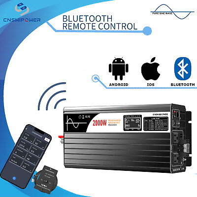 #ad 2000w pure sine wave power inverter 12v 24v 48v dc to 120v ac remote Bluetooth $207.00