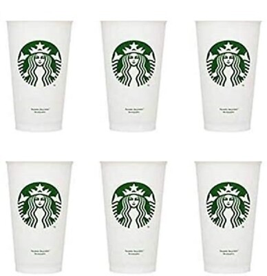 #ad 16oz Starbucks Reusable Cup White Plastic 6 Cups *No Lids* $13.99