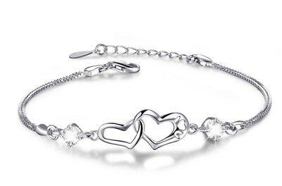 #ad 18k White Gold Plated Crystal Heart Bracelet Made With Swarovski Elements $9.99
