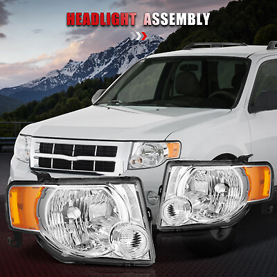 #ad Chrome Headlights Fits 2008 2012 Ford Escape Headlamps Assembly LeftRight Light $80.99