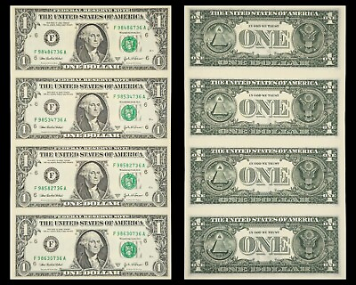#ad 2003 United States 1 Dollar Uncut Sheet of 4 Banknotes George Washington $30.00