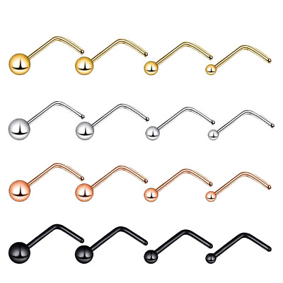 #ad 4pcs L Shaped Nose Ring Stud Surgical Steel Ball Top Tiny Nose Stud Piercing 20G $2.99