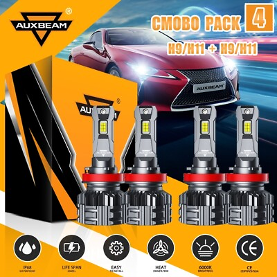 #ad AUXBEAM F22 LED Headlights H9 High Beam H11 Low Beam 110W 24000LM Super Bright $119.99