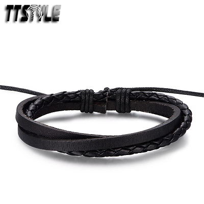 #ad Elegant TTStyle Black Leather Bracelet Wristband NEW AU $10.99