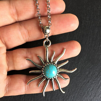 #ad Bohemian Sun Pendant Necklace Sunflower Crack Turquoise Jewelry Gift For Women C $2.55
