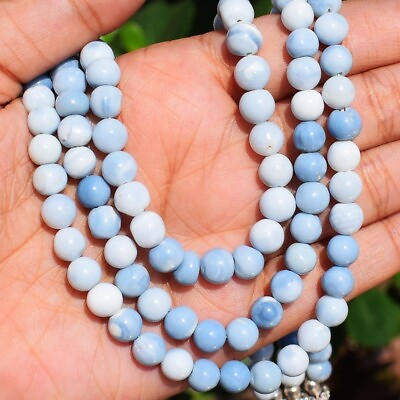 #ad Handmade Round Shape 383 Cts Natural Blue Lace Agate Beaded Necklace SK 13E455 $80.00