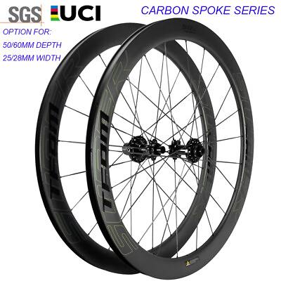 #ad 50mm Carbon Disc Brake Wheelset 28mm width Tubeless Carbon Spoke Road Wheels $720.90