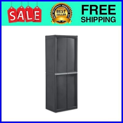 #ad Sterilite Adjustable 4 Shelf Storage Cabinet With Doors Gray $96.50