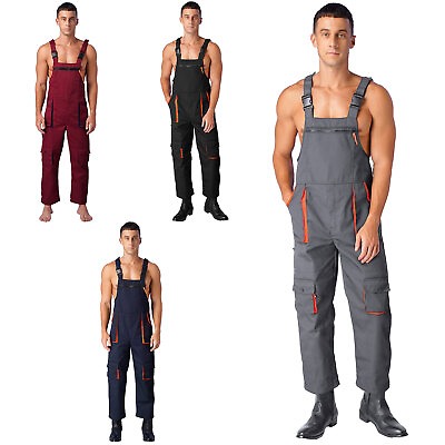 #ad Mens Wear Resistant Overalls Jumpsuit Adjustable Straps Multiple Pockets Overall $24.43