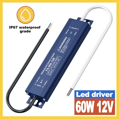 #ad LED Power Supply 60W Waterproof IP67 LED Driver 110V AC to 12V DC Converter $21.20