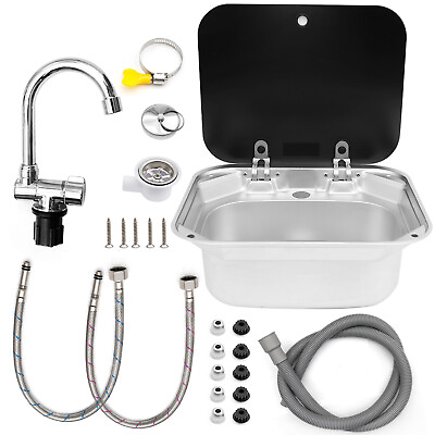 #ad Stainless Steel Kitchen Sink For RV Caravan Camper Boat Bar with Coldamp;Hot Faucet $151.11