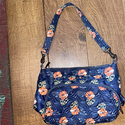 #ad Lug Samba XL Shoulder Purse Handbag Blue Floral multi RFID read description $30.00