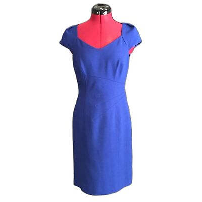 #ad Tahari ASL Dress Women Size 4P Royal Blue Cap Sleeves Exposed Back Zipper Sheath $29.00