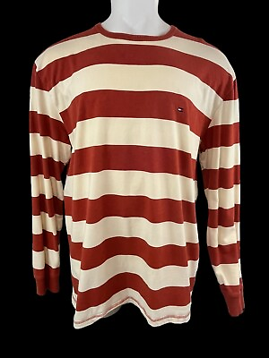 #ad Tommy Hilfiger Shirt Men’s XXL Long Sleeve Orange And White Striped 541 $13.99