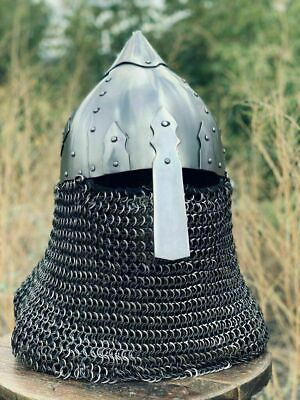 #ad Medieval Viking Hemet Knight Helmet With Av entail X Mass 16 GA SCA LARP $199.00